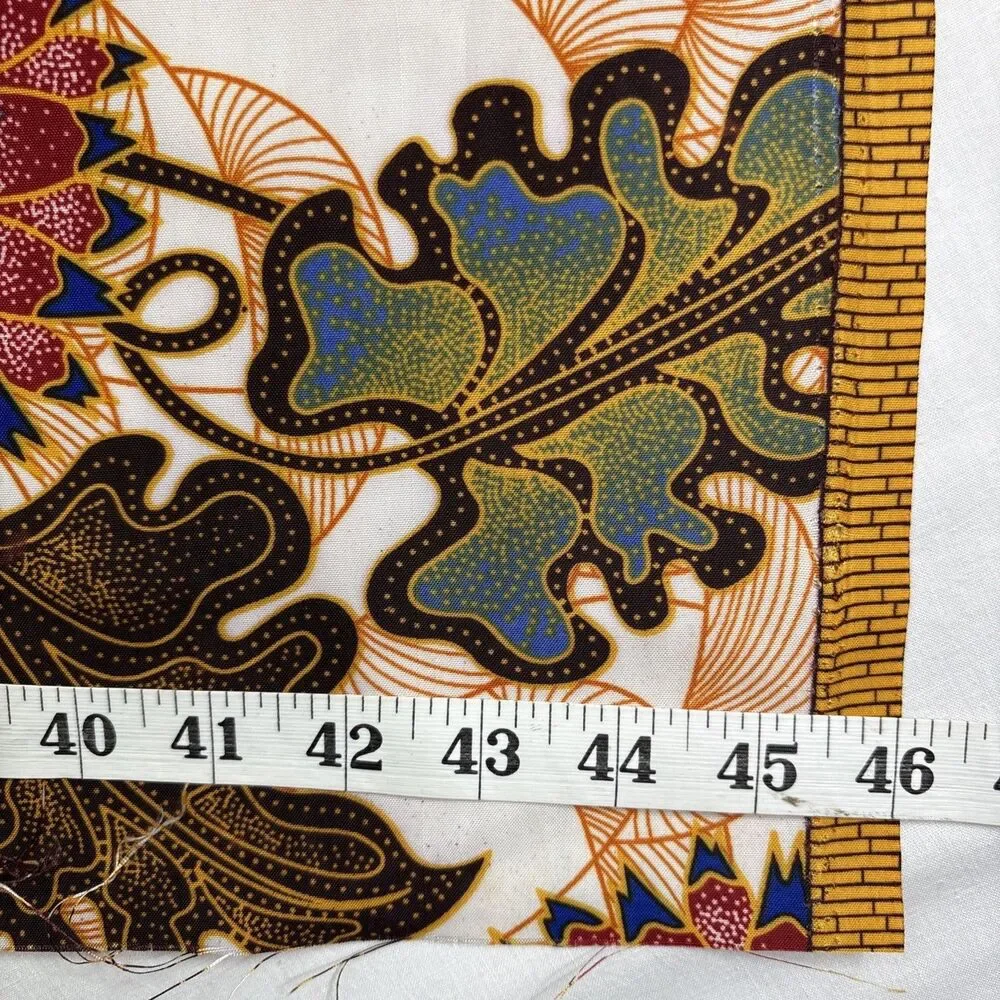 African Wax Fabric/ AA Kingdom - Green, Dark Orange, Dark  Brown Floral 46